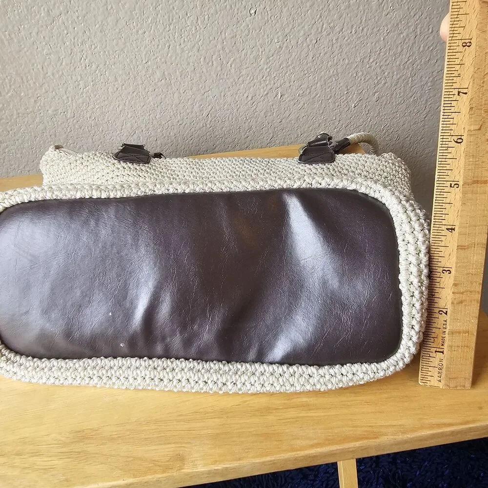 Croft & Barrow Crochet Knit Tote Bag Cream Shoulder Purse Coastal Boho Earthy